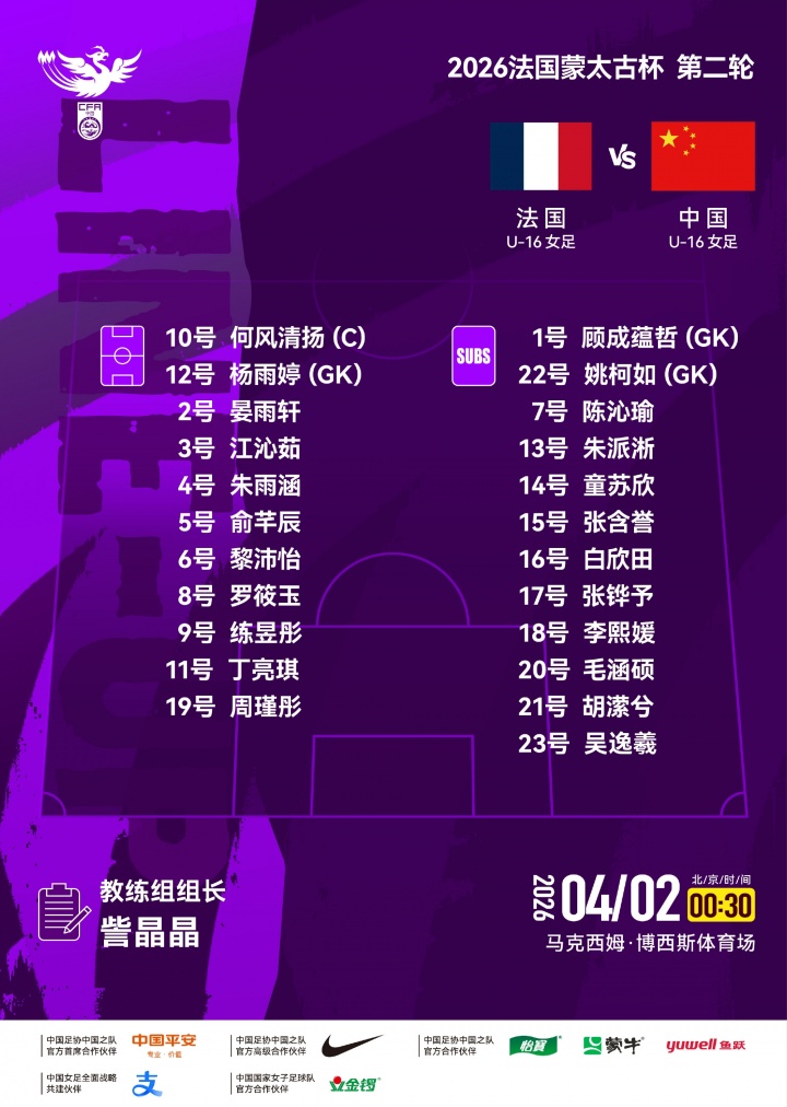 赛事新闻-中国U-16女足对阵法国U-16女足，中国队首发名单出炉！